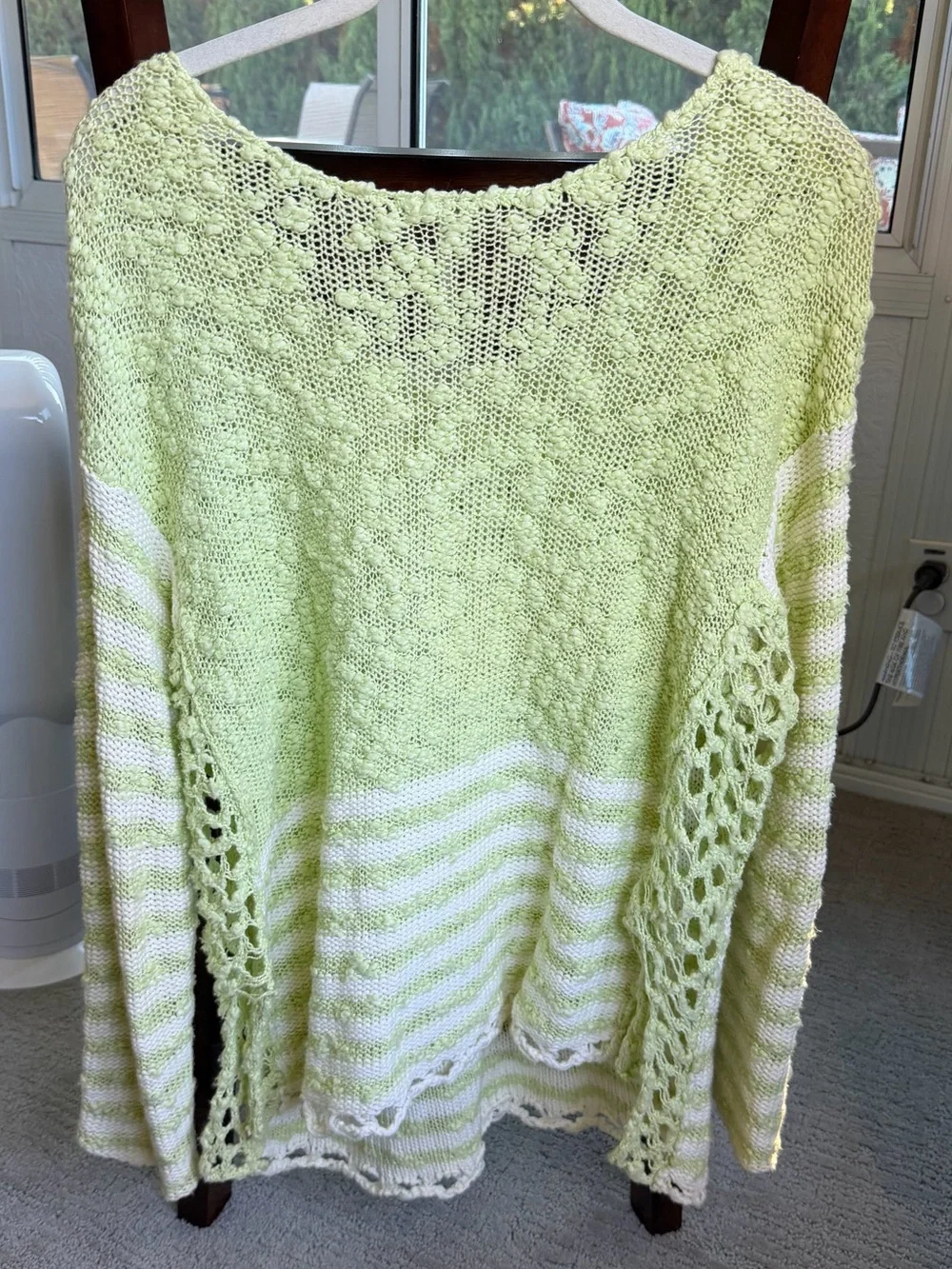 Free People Chunky Knit Sweater Small Mint Green Open Knit Cotton Blend Boho
